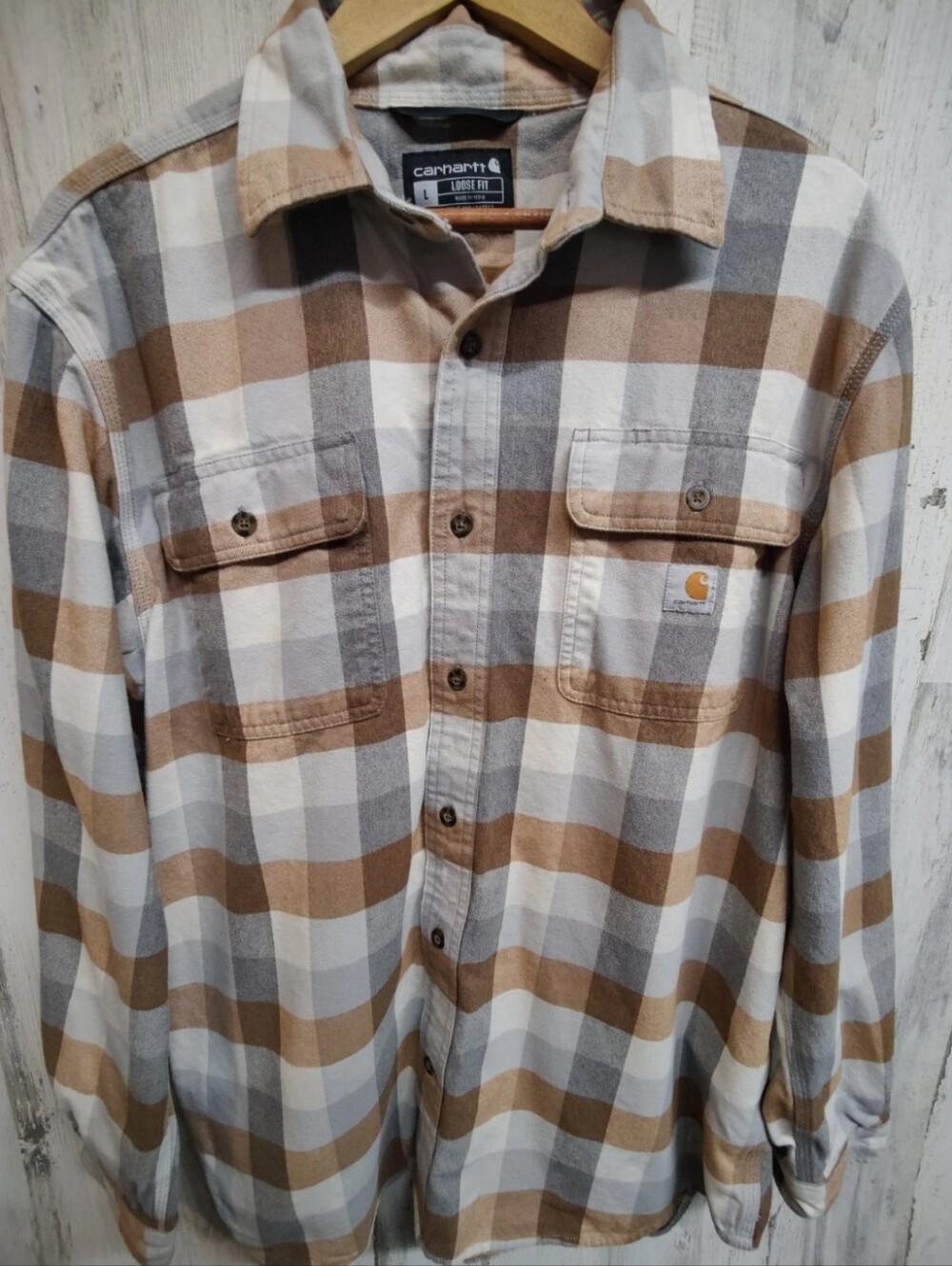 Carhartt Thick Check Flannel Button Up Shirt Men's Large Oversized Loose Fit